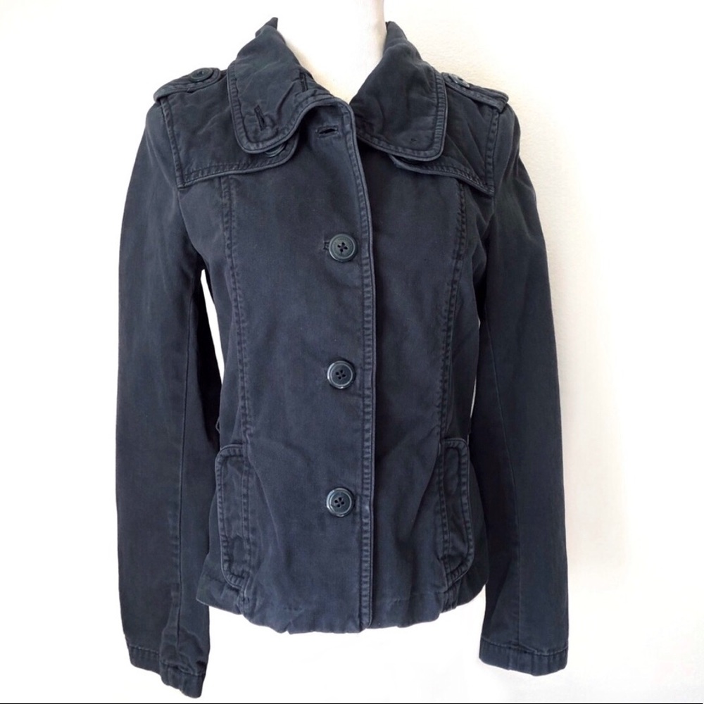 American Eagle Outfitters Navy Blue Utility Jacket Adjustable Collar Coa…